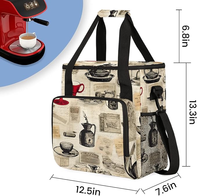Coffee Vintage Coffee Maker Carring Bag, Large Insulated Storage Organizer Case - Image 2
