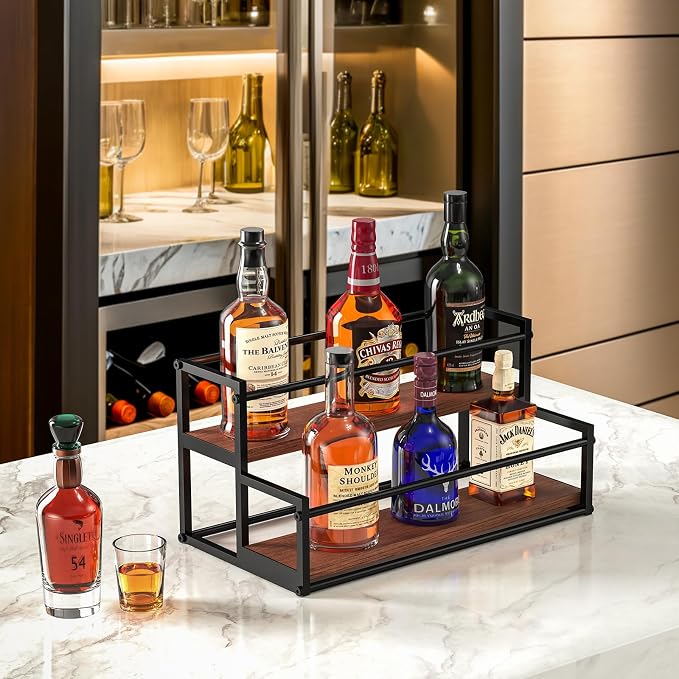 THYGIFTREE Liquor Bottle Display Shelf, 2 Tier Coffee Syrup Rack Organizer & - Image 2