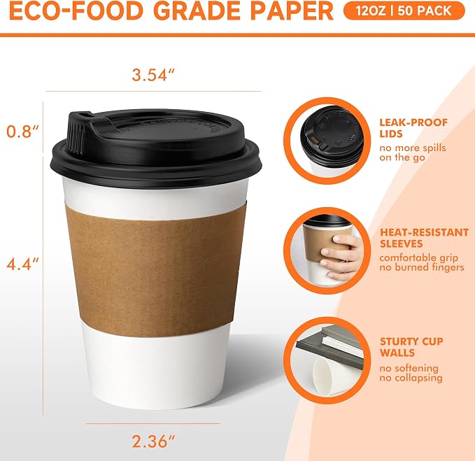 METAPRINT 50 Pack 12 oz Disposable Coffee Cups - Image 2