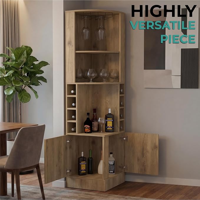Tuhome Syrah Corner Bar Cabinet, Tall 71.1" Liquor Cabinet - Image 2