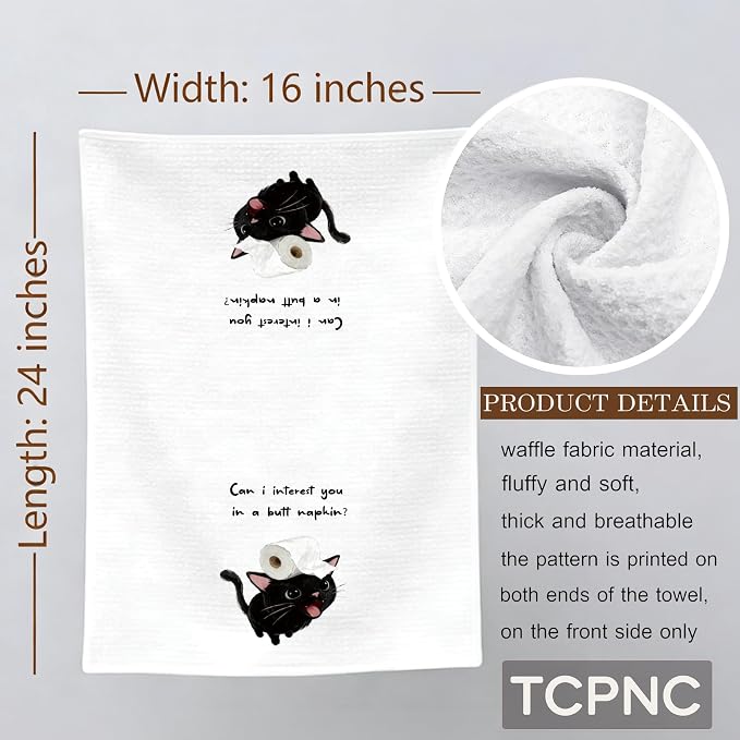 Funny Black Cat Hand Towel, Cute Black Cat Bathroom Towel - Image 7