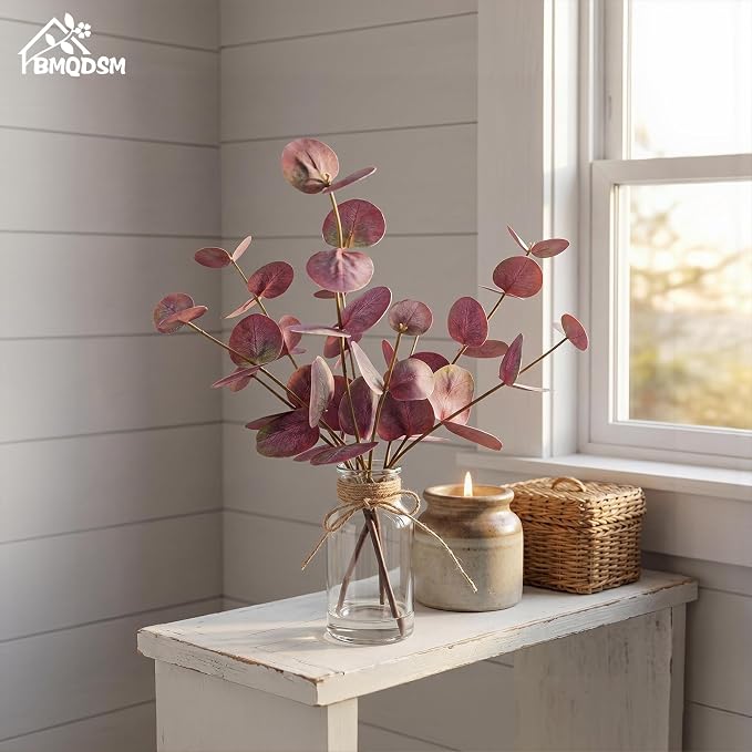 Artificial Eucalyptus Stems in Glass Vase - Image 5
