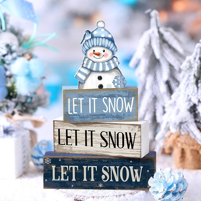 Lineshading 4 Pcs Christmas Table Decoration Blue and White Snowman Decor - Image 2