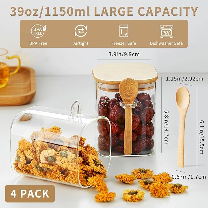 Unbreakable - Glass Jars with Airtight Bamboo Lid and Spoon, Kitchen Canisters - Image 2