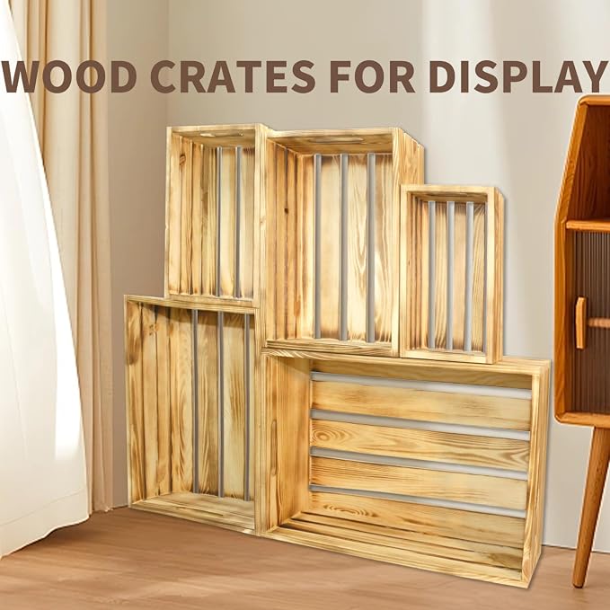 Wooden Crates for Display Large Rustic Nesting Wooden Basket - Image 5