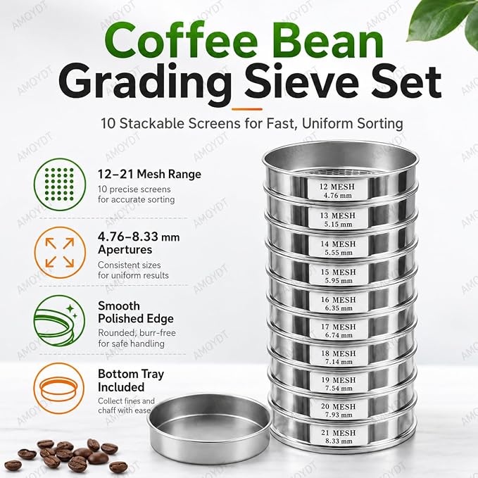 Coffee Bean Grading Sieve Set, Coffee Green Bean Stainless Steel Screen - Image 3