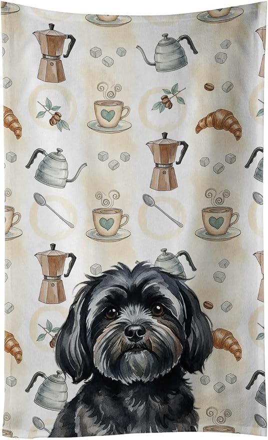 Caroline's Treasures Black Lhasa Apso Coffee Bar Kitchen Towel Velour Plush by CarolinesTreasures