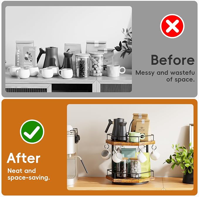 KLM 2 Tier Coffee Bar Organizer Countertop Station Shelf - Image 4