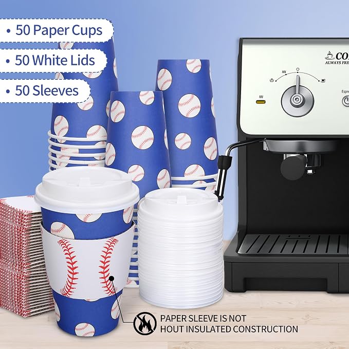 Whaline 50 Set Baseball Disposable Coffee Cups - Image 3