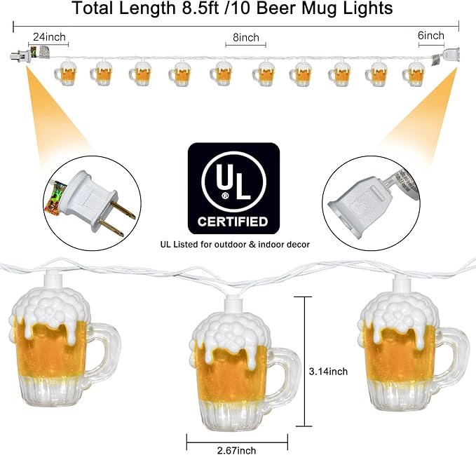 Beer Mug String Lights Celebration Decor Lights, 8.5Ft Outdoor Tropical Lights - Image 2