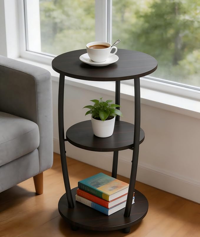 MWOOD Small Round Side Table, 3-Tier End Table by MWOOD