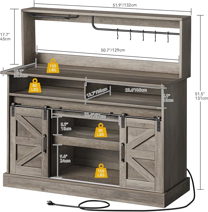 DWVO Farmhouse Buffet Cabinets, Sliding Barn Door Sideboard Cabinet - Image 2