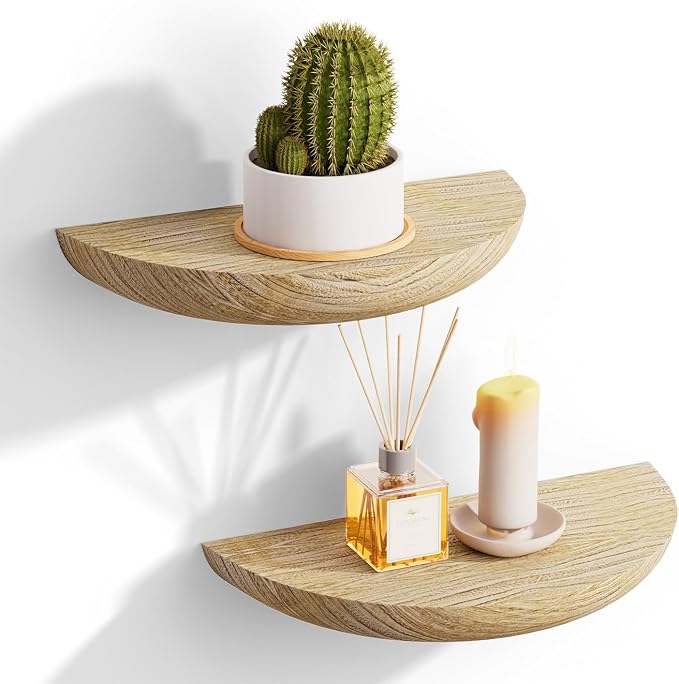 QsQueen Solid Wood Half Round Floating Wall Shelves | Elegant Floating Shelves by QsQueen