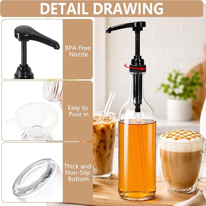 3-Pack 25oz/750ml Round Glass Coffee Syrup Dispenser - Image 3