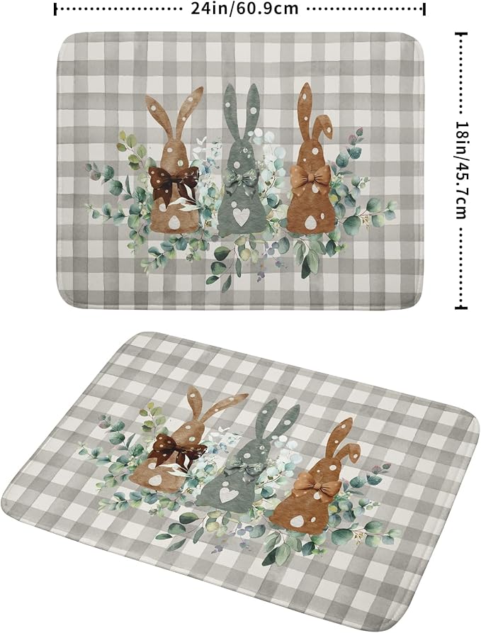 Spring Rabbit Dish Drying Mat for Kitchen Counter 18 x 24 Inch, Vintage Grey - Image 2