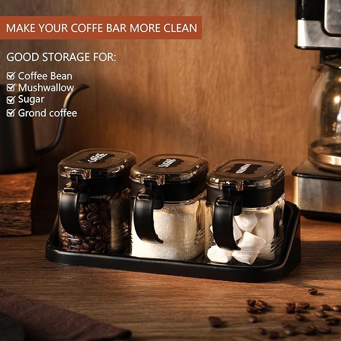 Suclain 3 Pcs Sugar Coffee Container Set 16 oz Glass Condiment Jar Spice - Image 4