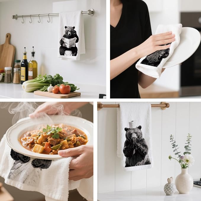 CUTHOLLOW Bear Decorative Kitchen Towels Set of 4, 15.74"x23.62" Soft & - Image 4