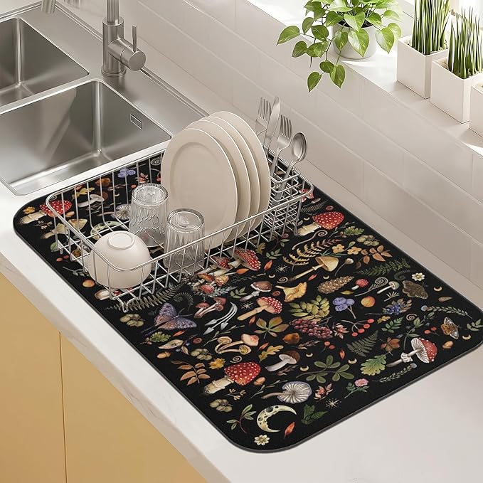 Dish Drying Mat Kitchen Countertop, Super Absorbent Coffee Bar Mat by Kuyig+Home