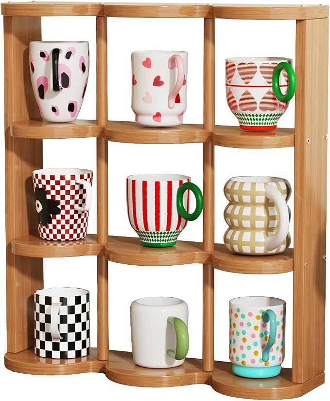 Wooden Coffee Mug Display Rack, Countertop Freestanding Grid Vintage Coffee Cup by Unknown