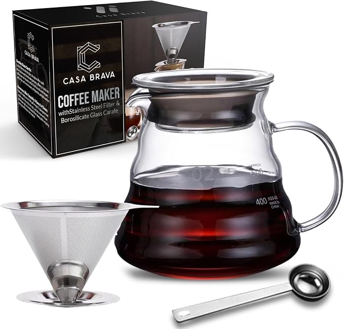 CASA BRAVA Glass Pour Over Coffee Maker Set – 28oz Heat-Resistant Carafe by Unknown