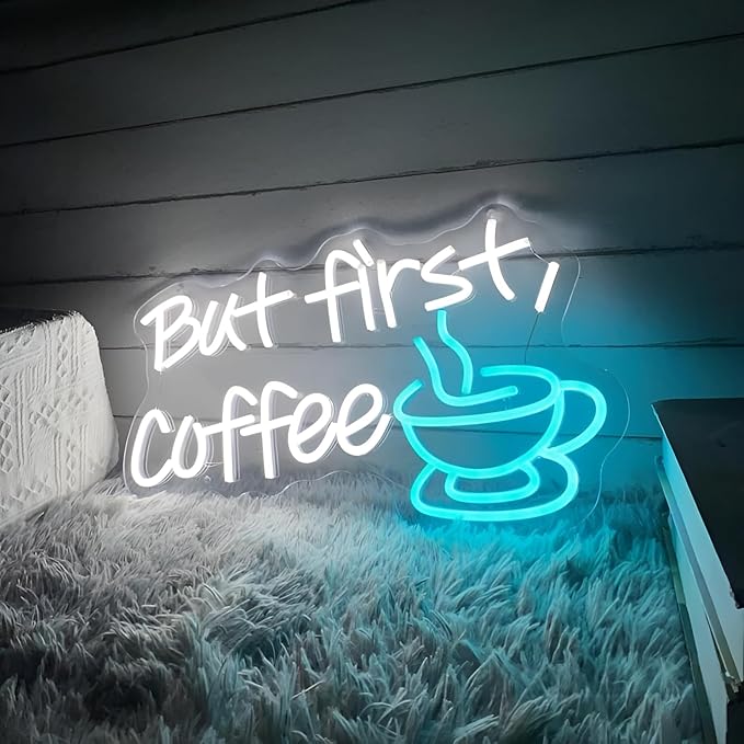 But First Coffee LED Neon Sign Custom Coffee Bar Shop Kitchen Wall Decoration by KADAFAGO