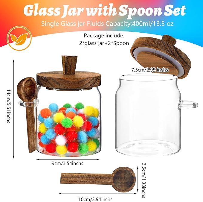 Small Glass Storage Jar with Lids Spoon Coffee Ground Canister Glass Food - Image 3