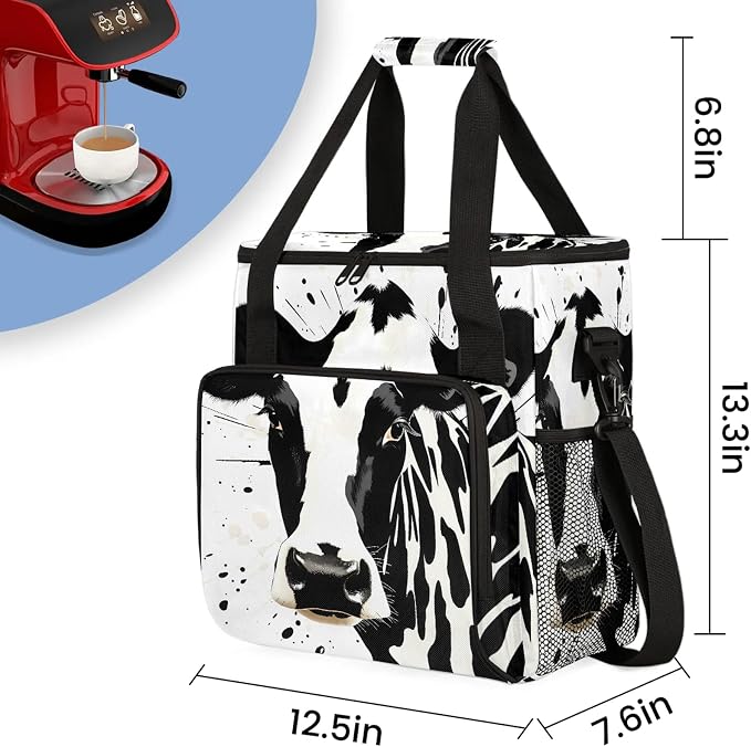 Black Cow Print Coffee Maker Carring Bag, Large Insulated Storage Organizer - Image 2