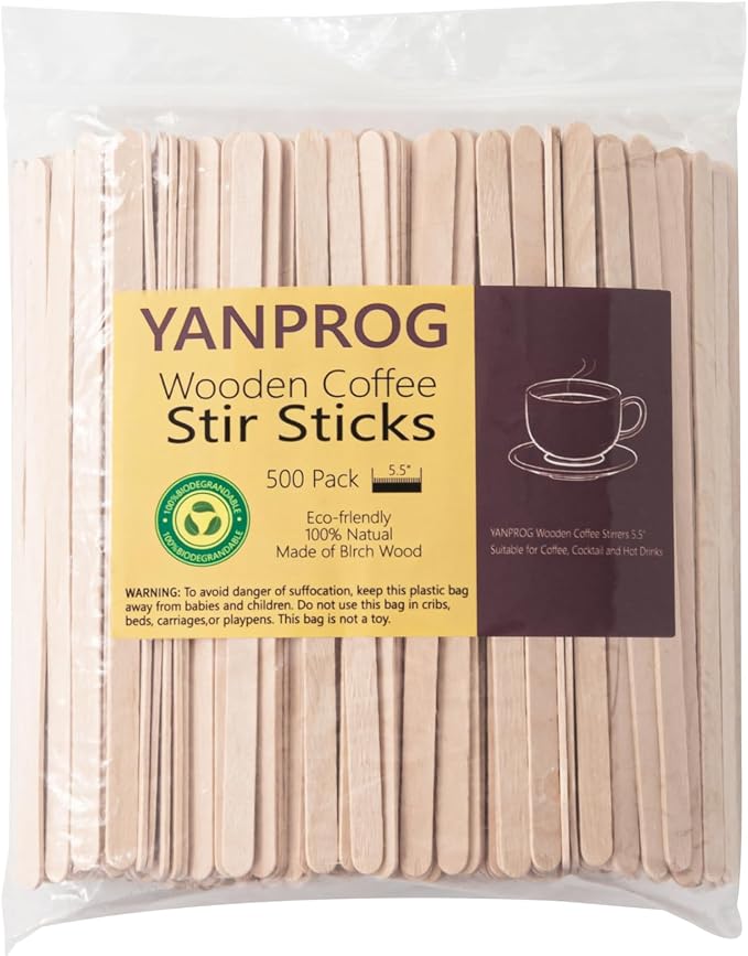 Wooden Coffee Stirrers 5.5" Coffee Stir Sticks 500 Pcs, Natural Birch Round End by YANPROG
