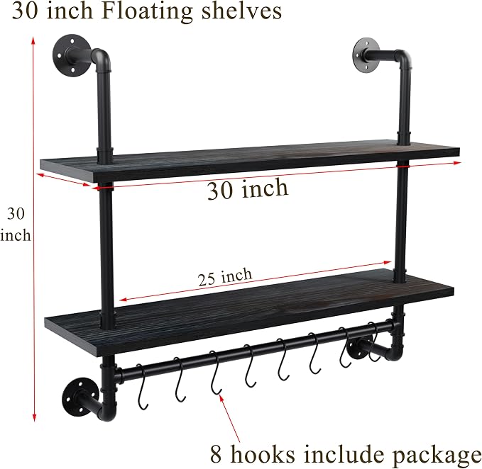 ROGMARS Industrial Pipe Shelving Pine Wood Floating Shelves - Image 3