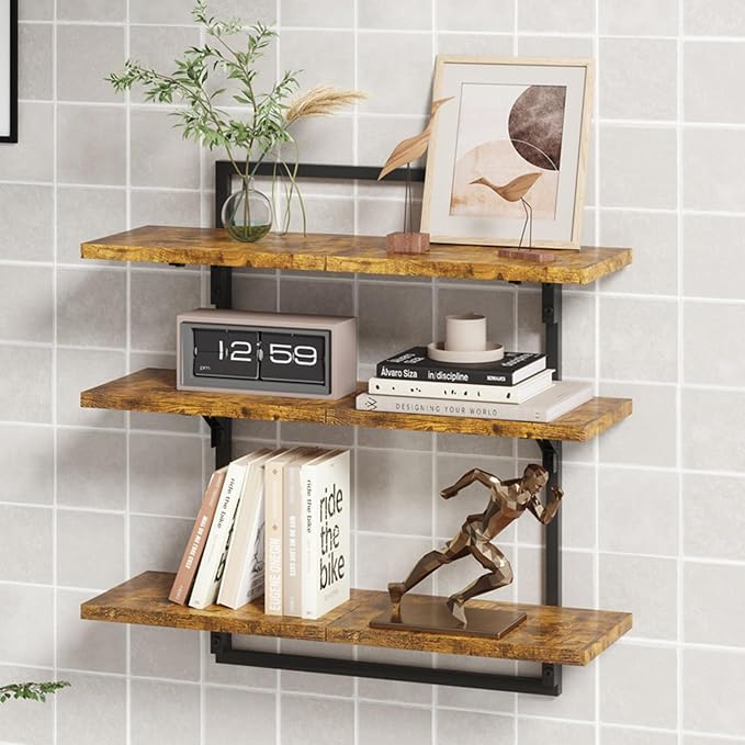 Floating Shelves for Wall, 24 inch Kitchen Shelves Wall Mounted, 3 Tier Coffee by Rasegicc