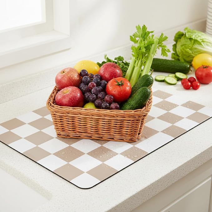 1-Piece Checkered Dish Drying Mat, Absorbent ​Kitchen Counter​ Protector - Image 3