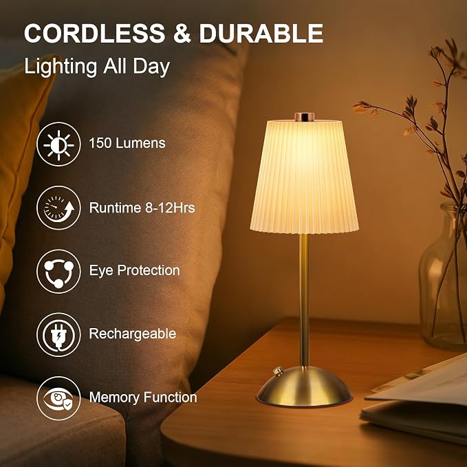 FRIDEKO HOME Rechargeable Table Lamp Gold - Image 3