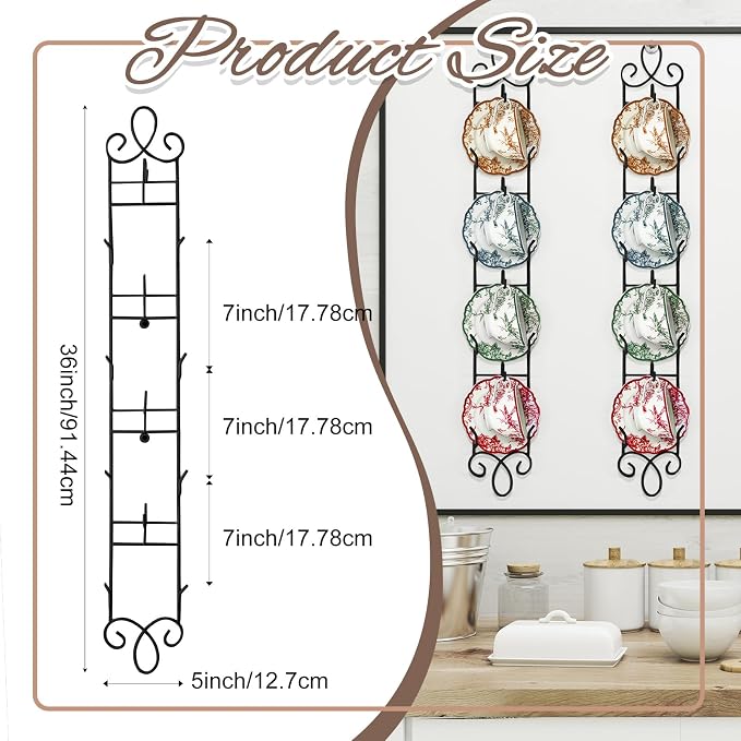 Blulu 2 Pcs Wall Mounted Tea Cup & Saucer Display Rack, 4-tier Metal Mug Holder - Image 2
