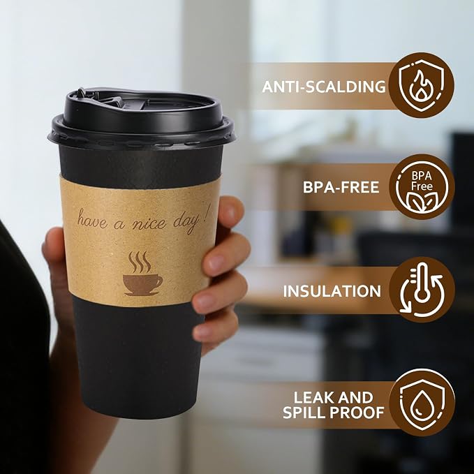 BYSNOW 20 oz 50 pack Disposable Paper Coffee Cups, Paper To Go Cups - Image 3