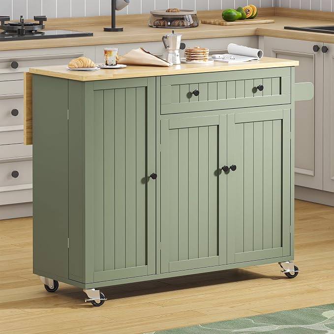 Bigbiglife Kitchen Island with Drop Leaf, Island Table on Wheels with Storage - Image 8
