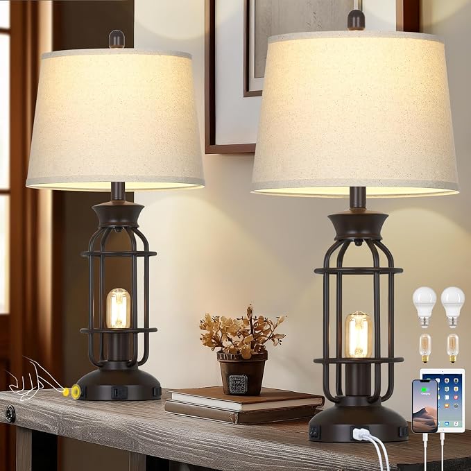 28" Tall Farmhouse Table lamps Set of 2, Vintage Industrial Table Lamp - Image 9