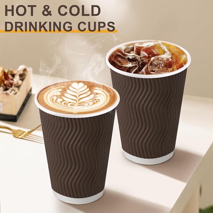 Clawsoff 100 Pack 12 oz Coffee Cups Disposable, Corrugated Ripple Wall Design - Image 4