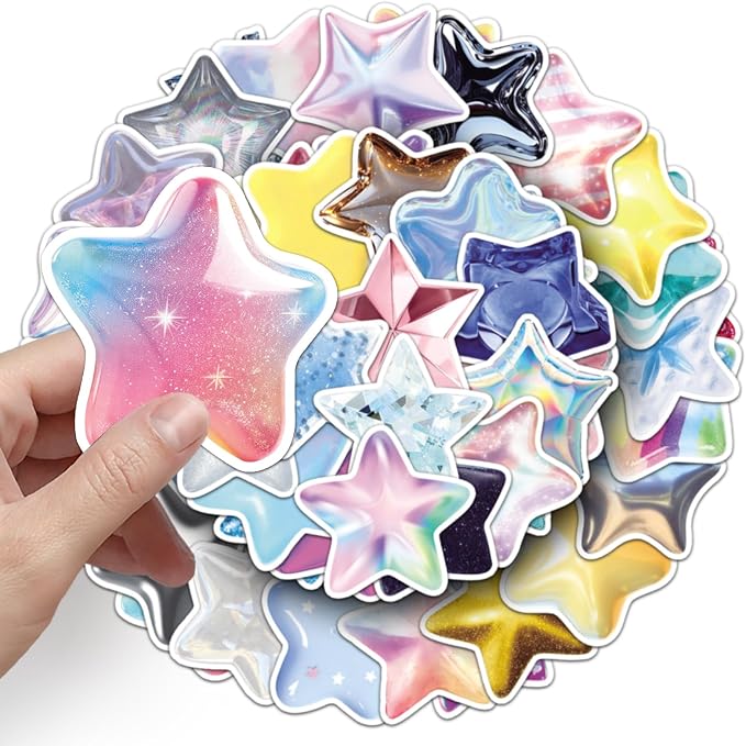 50Pcs Star Stickers, Waterproof Vinyl Holographic Star Stickers - Image 2