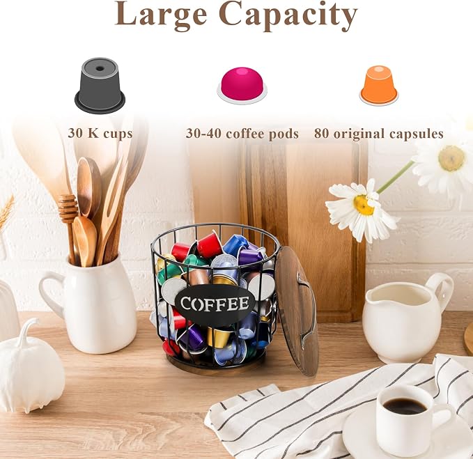 yarlung Coffee Pod Holder with Lid, Large Capacity K Cup Holder with Rustic - Image 4