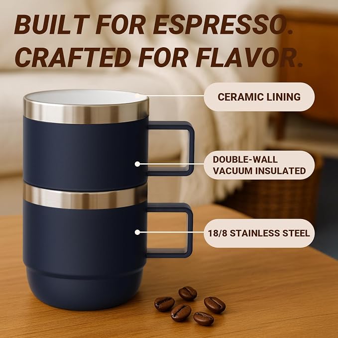 6 oz Small Espresso Mug with Handle, Ceramic-Lined 18/8 Stainless Steel - Image 4