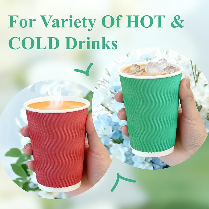 Disposable Wavy Insulated Cups, 12 Ounce, 20 Bonus Lids, - Image 5