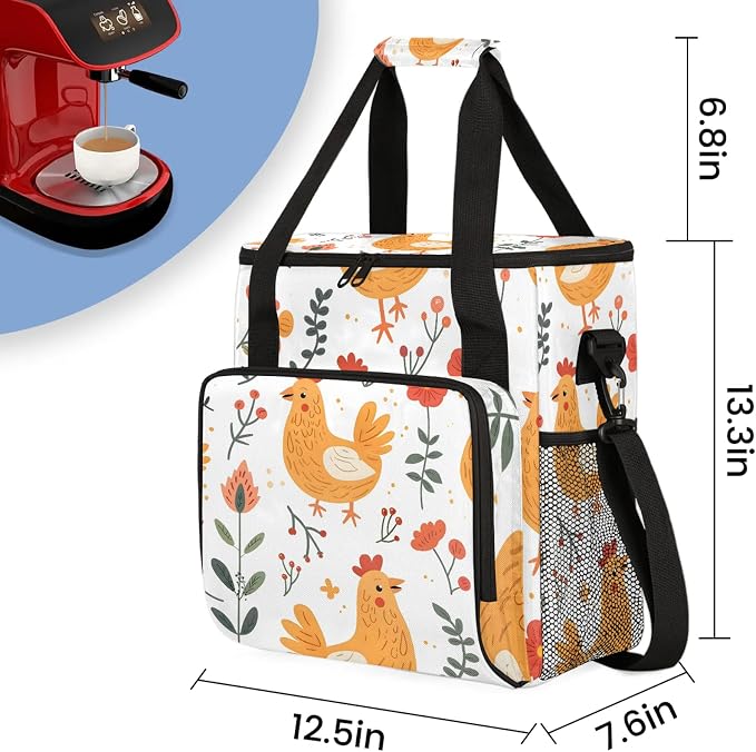 Farmhouse Rooster Chickens Coffee Maker Carring Bag, Large Insulated Storage - Image 2