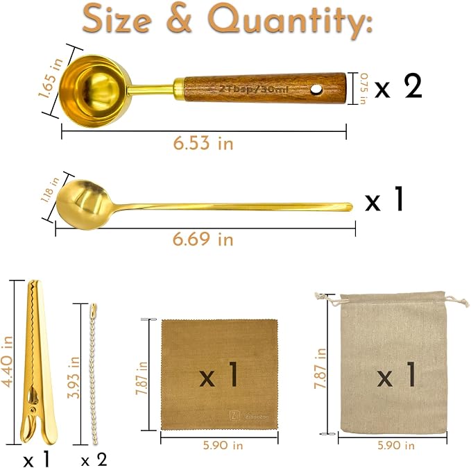 Gold Coffee Scoop with Wooden Handle, 2 Tablespoon / 30 ml, 304 Stainless Steel - Image 2