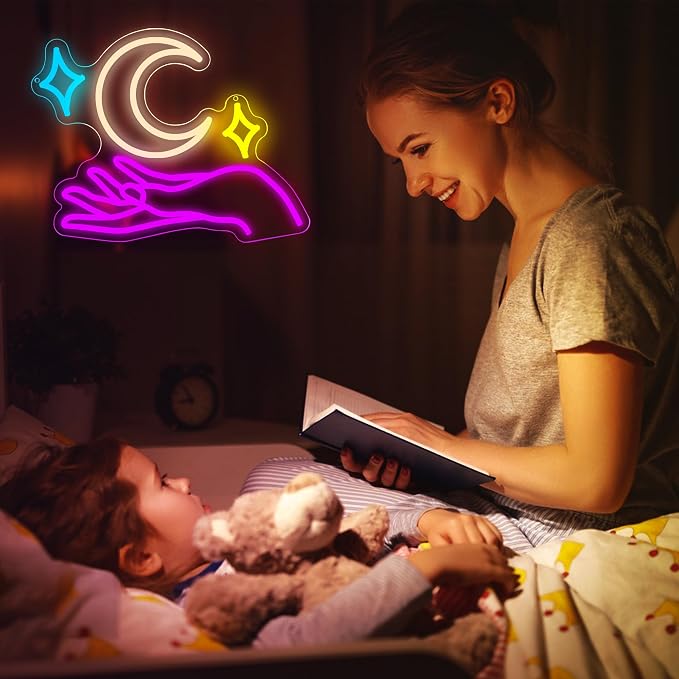 Moon Neon Signs for Wall Decor Star Neon Sign Hand LED Light Moon Wall Decor - Image 4