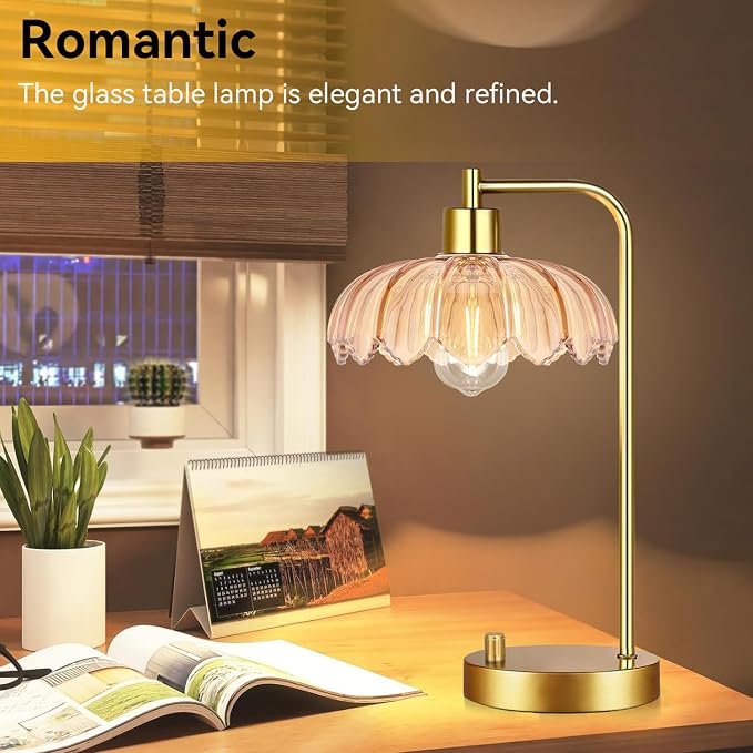 ILLMTW Glass Table Lamp Set of 2, Small Gold Bedside Lamps Dimmable Boho - Image 3