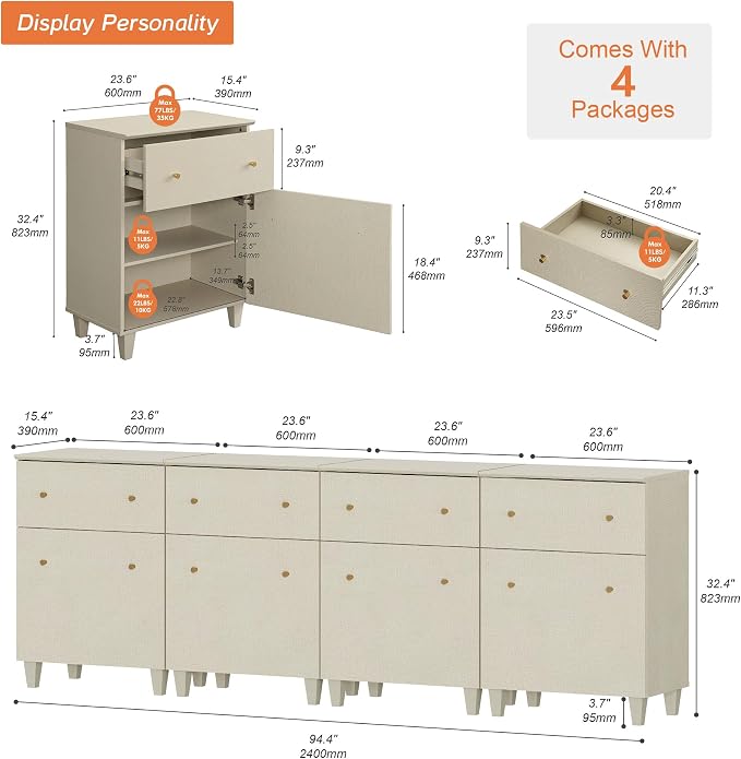 WAMPAT Buffet Cabinets for Dining Room, 94.4" Kitchen Wood Sideboards - Image 2