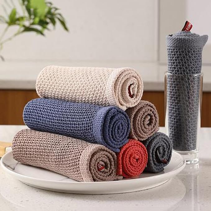 Microfiber Cleaning Cloth, 6 Pack Waffle Weave 100% Cotton Reusable Absorbent - Image 5