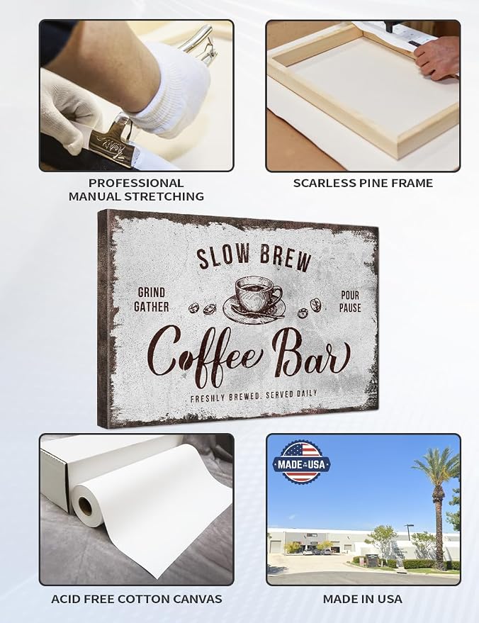 IPIC - Rustic Coffee Bar Sign Slow Brew, Large Canvas Wall Art Print - Image 5