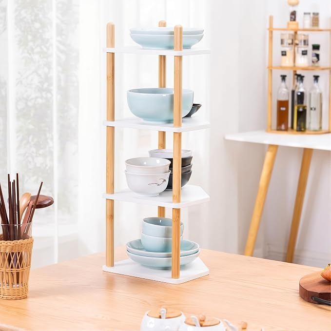 4-Tier Expandable Bamboo Corner Shelf - Image 4