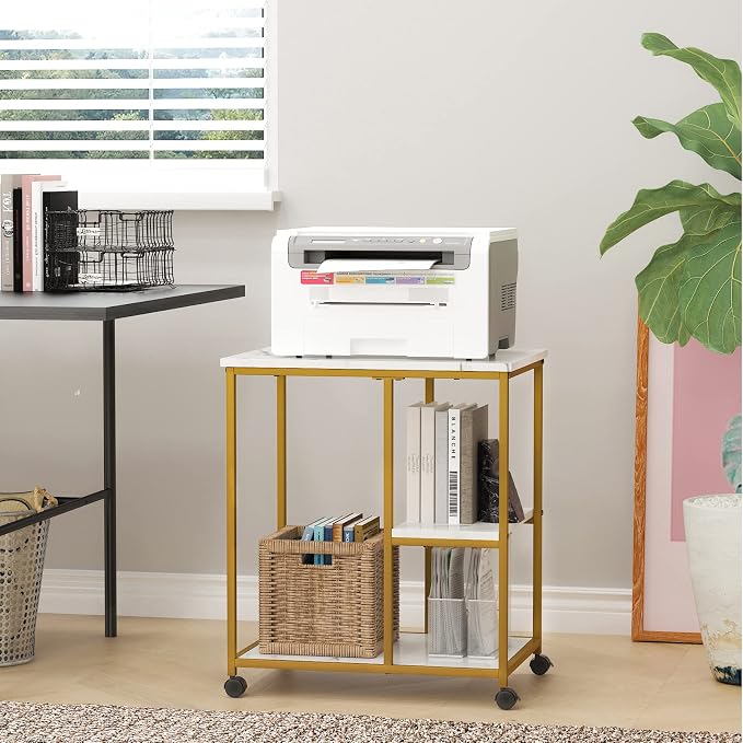 SogesHome Gold Bar Cart, Utility Bar Serving Cart Kitchen Island Rolling Cart - Image 4